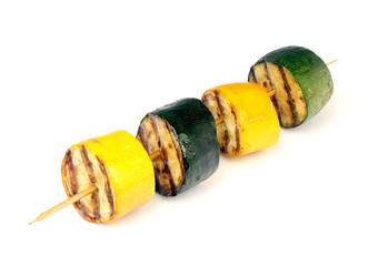 green and yellow zucchini grill on skewer