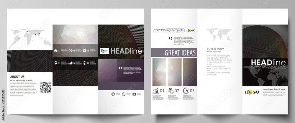 Poster tri-fold brochure business templates on both sides. easy editable vector layout in flat design. dark