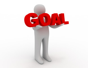 3D man holding word goal