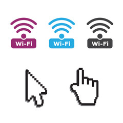 Free wi-fi icons and wifi applications and Hand arrow web cursor vector