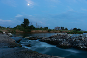 Water flowing through the rocks in a river