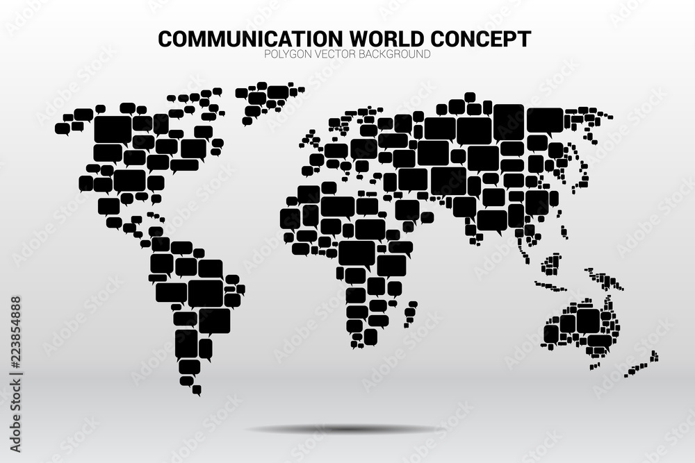 Aufkleber group of speech bubble icon shape to world map . concept of communication network.