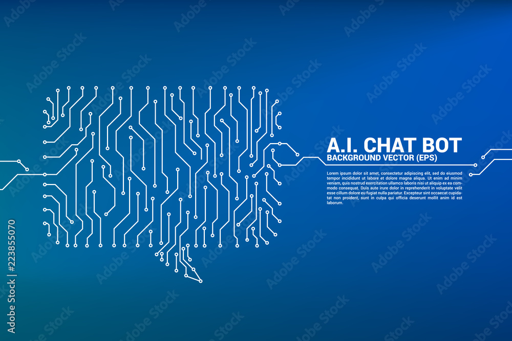 Aufkleber talk bubble icon with dot and line connections with circuit board graphic style. concept of communication network.