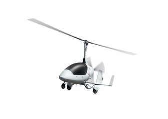 Autogyro in flight with rotating propellers