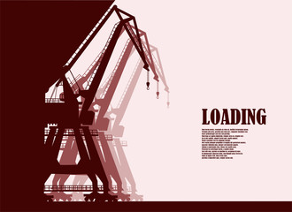 Port cranes illustrated color poster