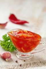 Homemade spicy sauce made of vegetables