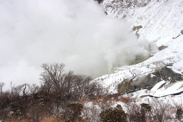 Kanagawa Prefecture, Japan - January 30, 2018 : Owakudani, a volcanic valley in the winter