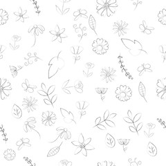 Floral seamless pattern vector illustration on white background. Line art pattern image.