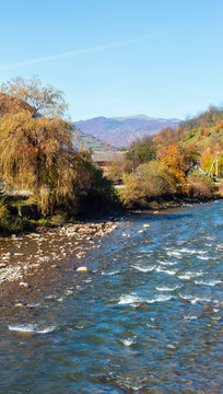 Autumn Carpathian mountain river (Ukraine).