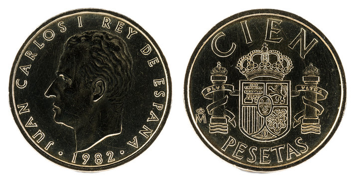 Old Spanish coin of 100 pesetas, Juan Carlos I. Year 1982.