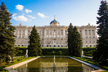 Fototapeta na wymiar Royal Palace of Madrid. View from the Sabatini gardens.