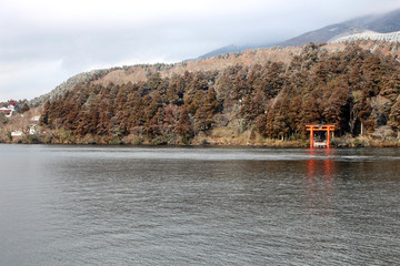 Kanagawa Prefecture, Japan - January 30, 2018 : Pirate ship in Lake Ashi
