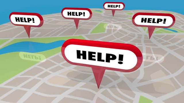 Help Assistance Support Critical Crisis Emergency Map Pins 3d Animation