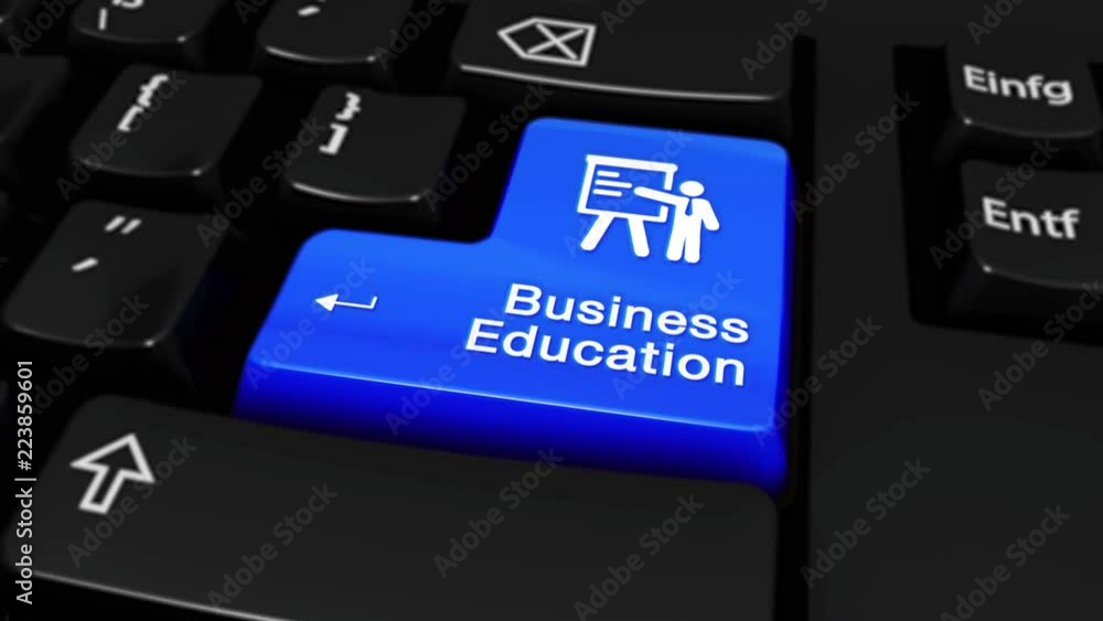 Poster 106. business education round motion on blue enter button on modern computer keyboard with text and 