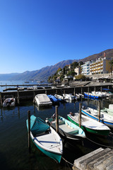 Fototapeta na wymiar Village of Ascona and boats
