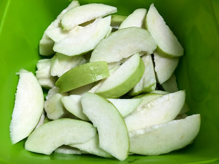 pieces of Guava in the green bowl
