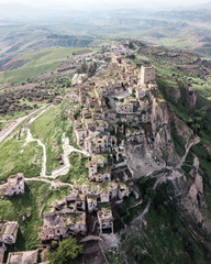 Aerial view of Craco, abandoned town on top of a hill