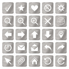 Silver Colored Metal Chrome web icons set. Vector illustration. Interface, multimedia icon.