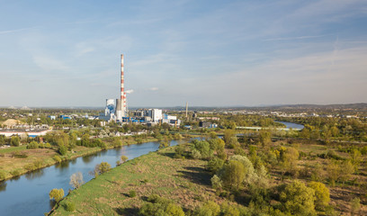 Fototapeta na wymiar view of the Vistula River and a heat and power plant in Krakow