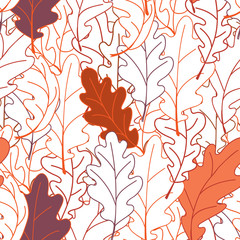 Seamless plant pattern of oak leaves. Line drawing