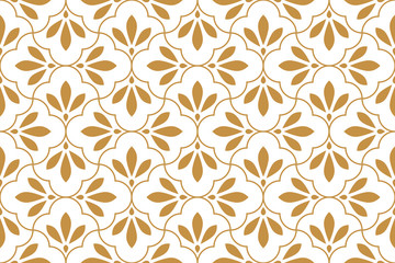 Flower geometric pattern. Seamless vector background. White and gold ornament. Ornament for fabric, wallpaper, packaging, Decorative print