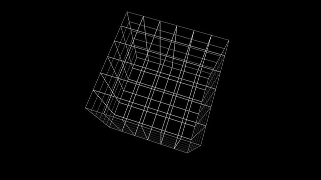 Cubic 015: A wireframe cube element rotates (Loop).