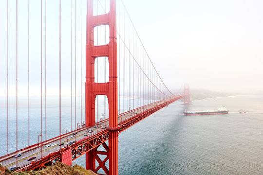 Golden Gate Bridge view at foggy day