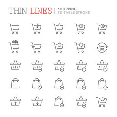 Collection of shopping related line icons. Editable stroke