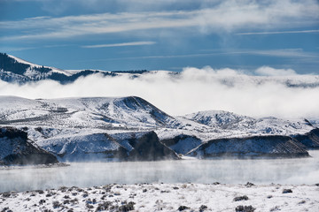 Fototapeta na wymiar Winter landscape with Wolford Mountain Reservoir