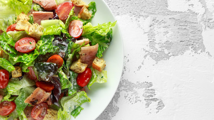 Bacon Lettuce Tomato, BLT salad with creamy dressing sauce, croutons
