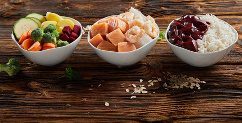 Tasty healthy food ingredients for domestic pets