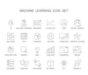 Fototapeta na wymiar Line icons set. Machine learning pack. Vector illustration 