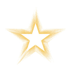 Gold star with particles on white background. Gold glitter texture effect