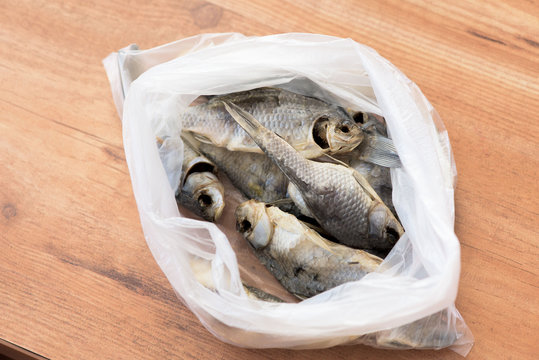 salted dried fish is in the package. the view from the top