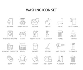 Line icons set. Washing pack. Vector illustration	