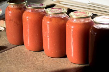 canned tomato juice in jars