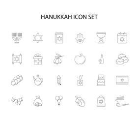 Line icons set. Hanukkah pack. Vector illustration	
