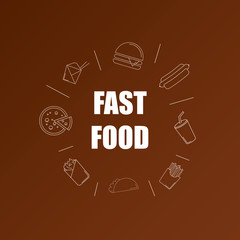 Fast food background from line icon. Linear vector pattern. Vector illustration	