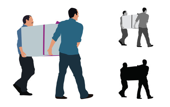 Realistic Colored Illustration Of Two Men Carrying A Big Box