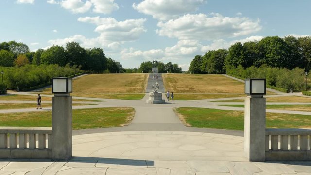 Shot of Frognerparken (Vigelandsparken) in Oslo, Norway, behind