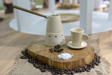 Coffee set - anise star, cinnamon and coffee beans.