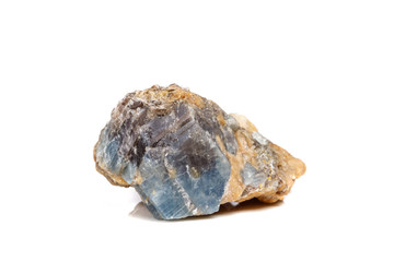 Macro mineral stone Corundum in rock a white background