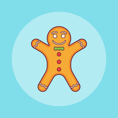 Gingerbread man flat line icon. Christmas element. Vector illustration.