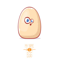 cute white egg cartoon kawaii character isolated on white background. My name is egg vector concept illustration. funky farm food or easter character with eyes and mouth