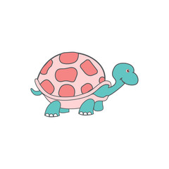 Cute cartoon turtle, kid wild animal vector funny colorful illustration isolated on white background, decorative reptile standing for character design, mascot tortoise, zoo alphabet, greeting cards