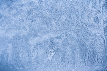 Fancy frosty pattern similar as exotic plants on winter glass pane.