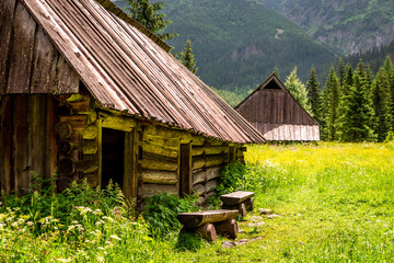 Beautiful cottages and footpath in Tatras Mountains, Poland