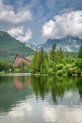 Fototapeta na wymiar Stunning mountain lake in Strbske Pleso in Slovakia