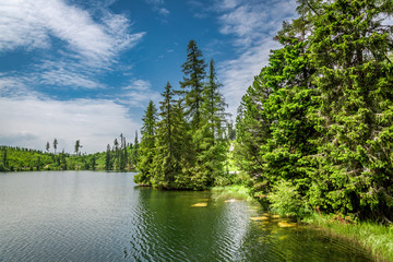 Breathtaking Strbske Pleso and mountain lake in summer