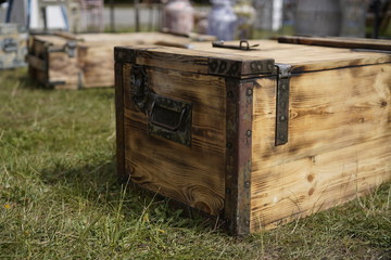 Old vintage wooden military medicine box